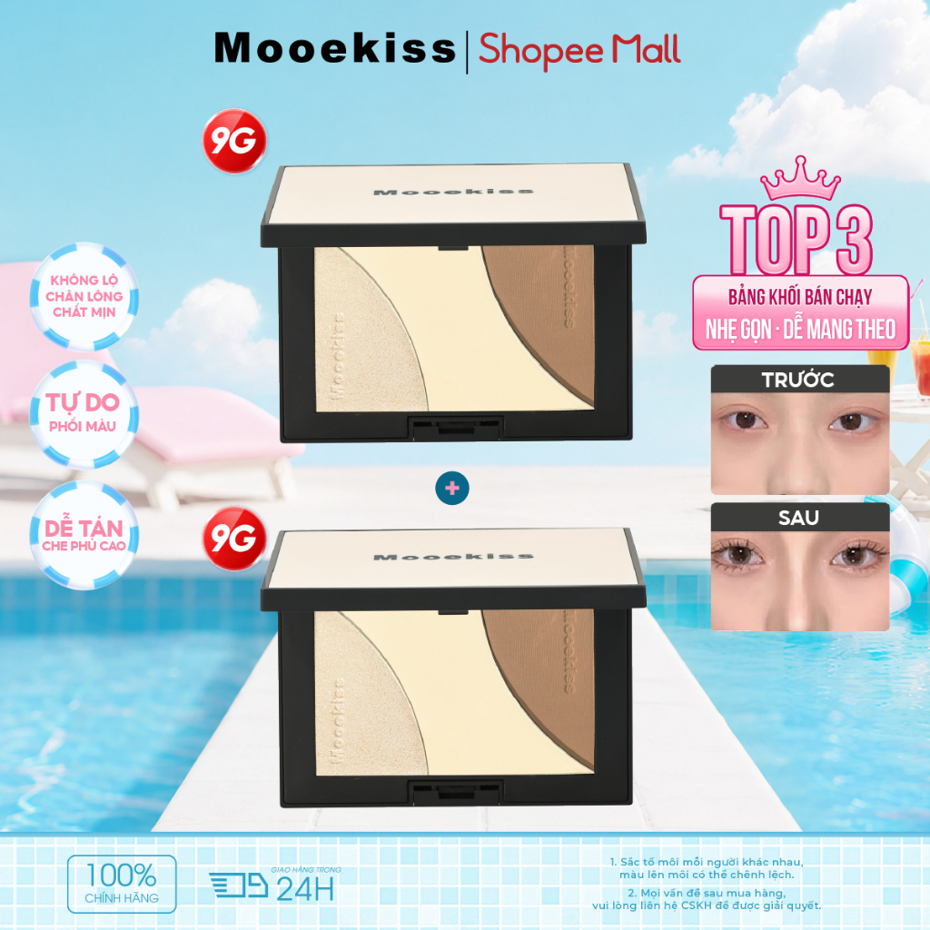 [KOL Combo 9gx2] Combo 2 Bảng Tạo Khối Mooekiss, Contour & Highlight, Dễ Tán, Lâu Trôi 9gx2