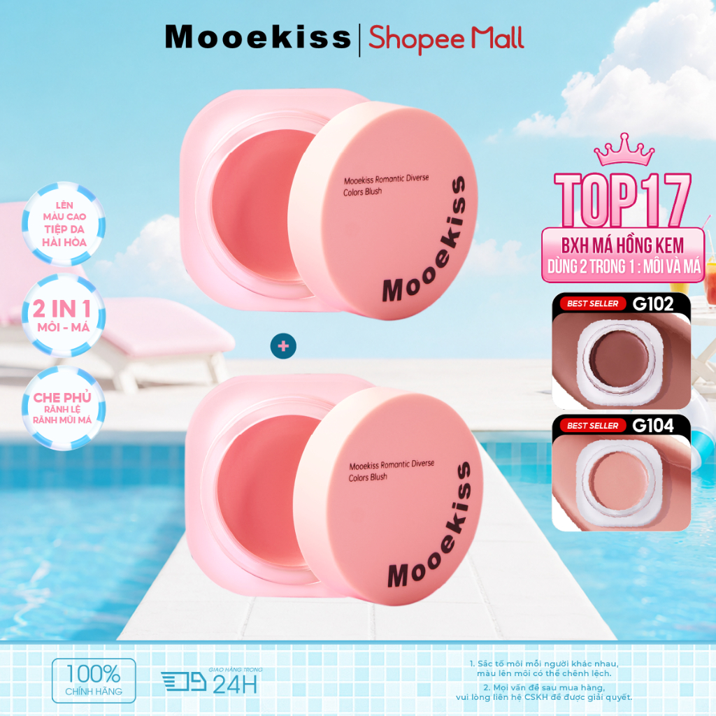 [KOL Combo 2] Combo 2 Má Hồng Mooekiss, Tone Đào & Tím, Hiệu Ứng Mờ Nhẹ, Lâu Trôi, Tươi Tắn