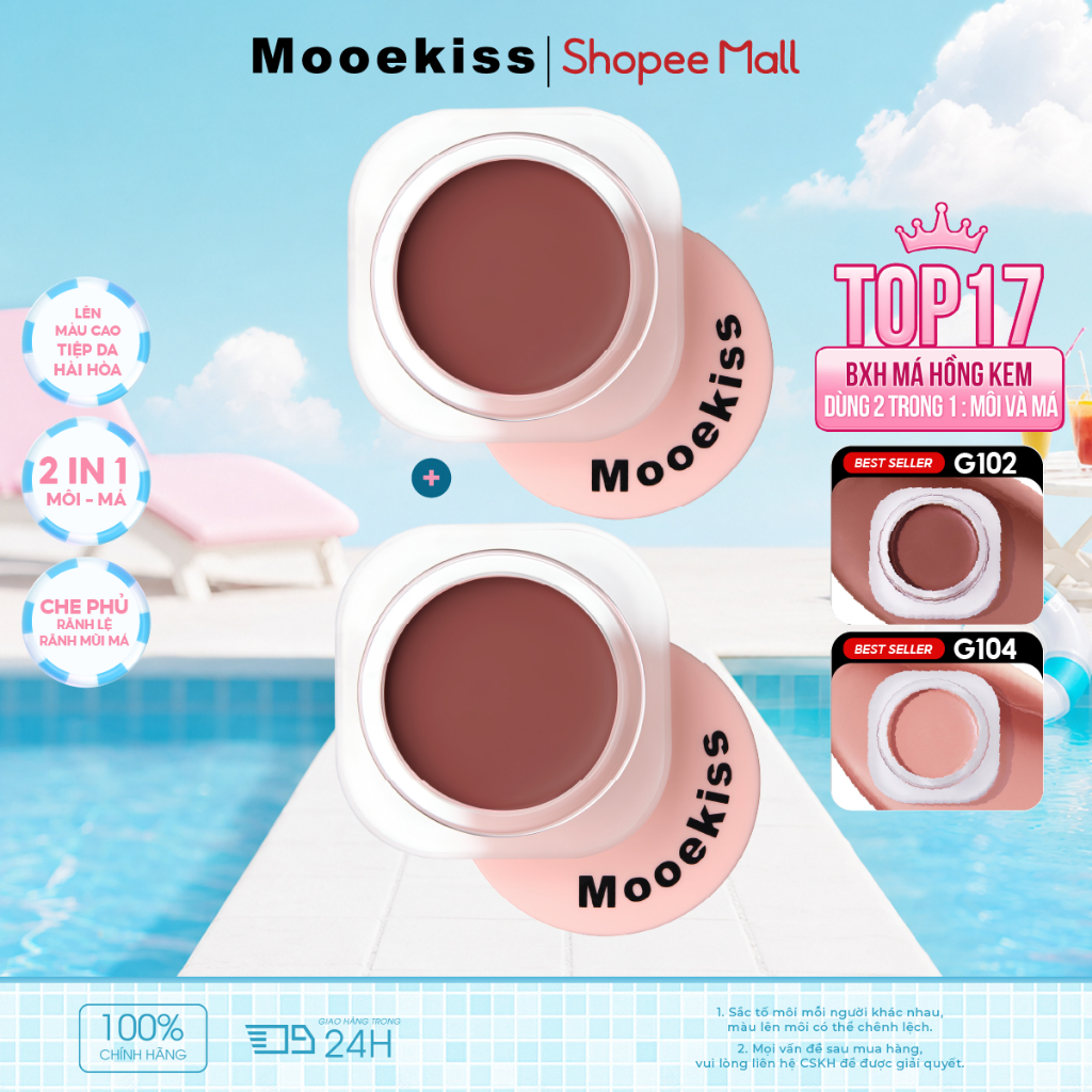 [LIVE Combo 2] Combo 2 Má Hồng Mooekiss, Mịn Nhẹ, Dễ Tán, Lâu Trôi, Màu Tự Nhiên 5gx2