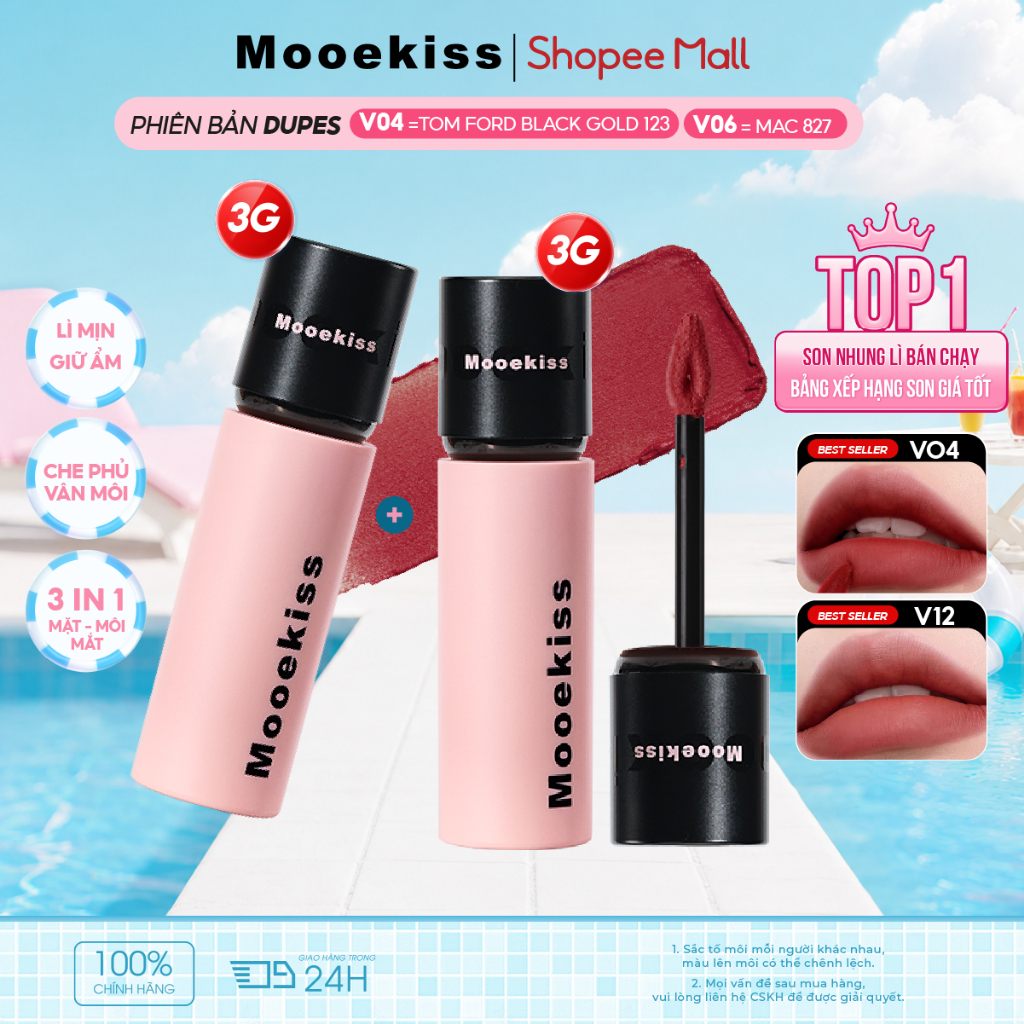 [KOL Combo 3gx2] Combo 2 Son Mooekiss, Lì & Bóng, Màu Nude Dễ Dùng, Lâu Trôi, Tôn Da 3gx2