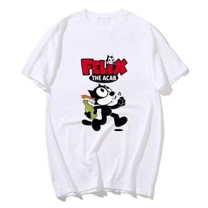Felix Mèo Acab Áo Thun Mùa Hè Y2K Ngộ nghĩnh Áo Thun Cotton Hip Hop Tee Áo Sơ Mi Cho Nam Họa Tiết Top Tee