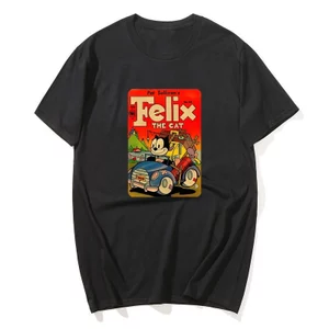 Nam Felix The Cat Áo Thun Cotton Nguyên Chất Top Tee Mùa Hè Y2K Ngộ nghĩnh Áo Thun Ngắn Tay Cổ Tròn Hippie In Hình Áo Thun