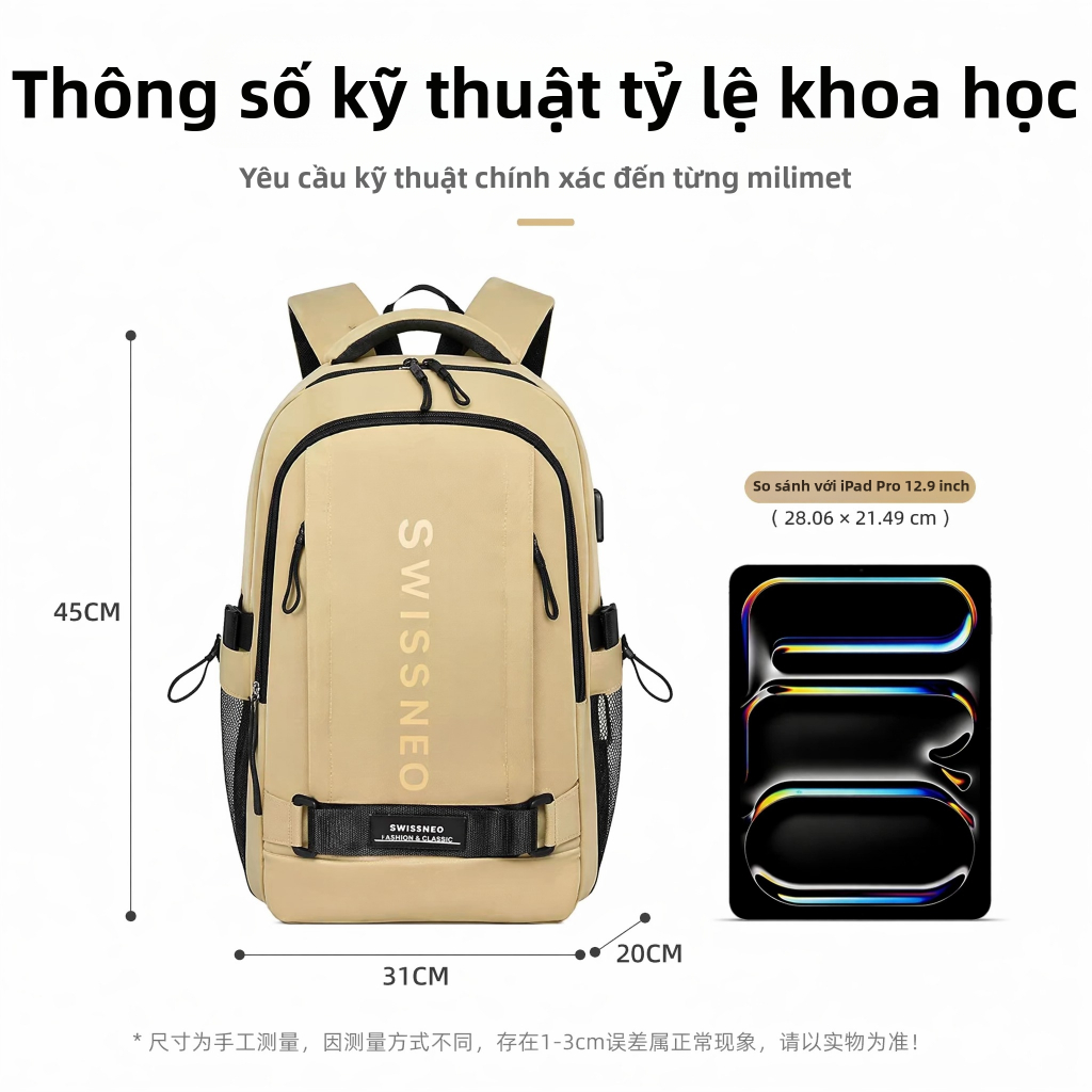 Balo Công Sở Nam SWISSNEO Chống Nước, Nhiều Ngăn, Đệm Lưng Thoáng Khí, Đi Làm/Đi Học/Đi Du Lịch