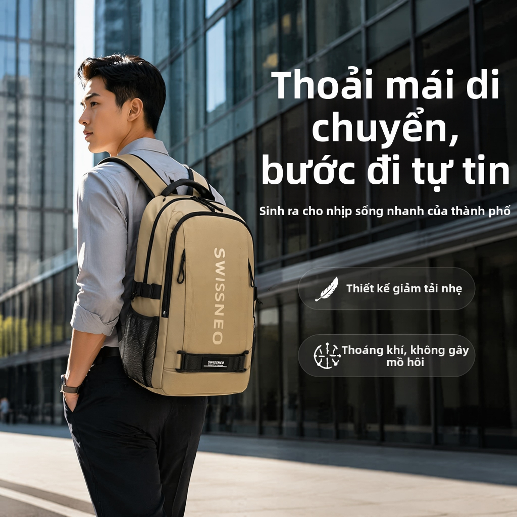 Balo Công Sở Nam SWISSNEO Chống Nước, Nhiều Ngăn, Đệm Lưng Thoáng Khí, Đi Làm/Đi Học/Đi Du Lịch