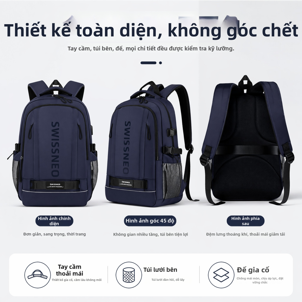 Balo Công Sở Nam SWISSNEO Chống Nước, Nhiều Ngăn, Đệm Lưng Thoáng Khí, Đi Làm/Đi Học/Đi Du Lịch