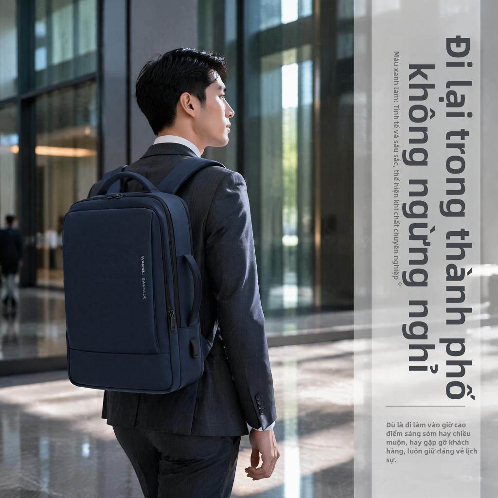 Ba lô máy tínhBalo Laptop Nam Cao Cấp Chống Nước, 2 Ngăn Máy Tính, Đựng Máy 15.6 Inch, Thời Trang Văn Phòng, Đen/Xanh Đậm
