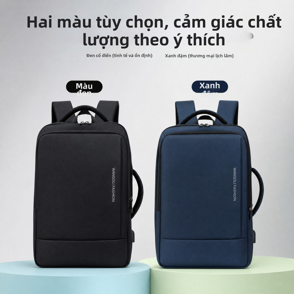 Ba lô máy tínhBalo Laptop Nam Cao Cấp Chống Nước, 2 Ngăn Máy Tính, Đựng Máy 15.6 Inch, Thời Trang Văn Phòng, Đen/Xanh Đậm