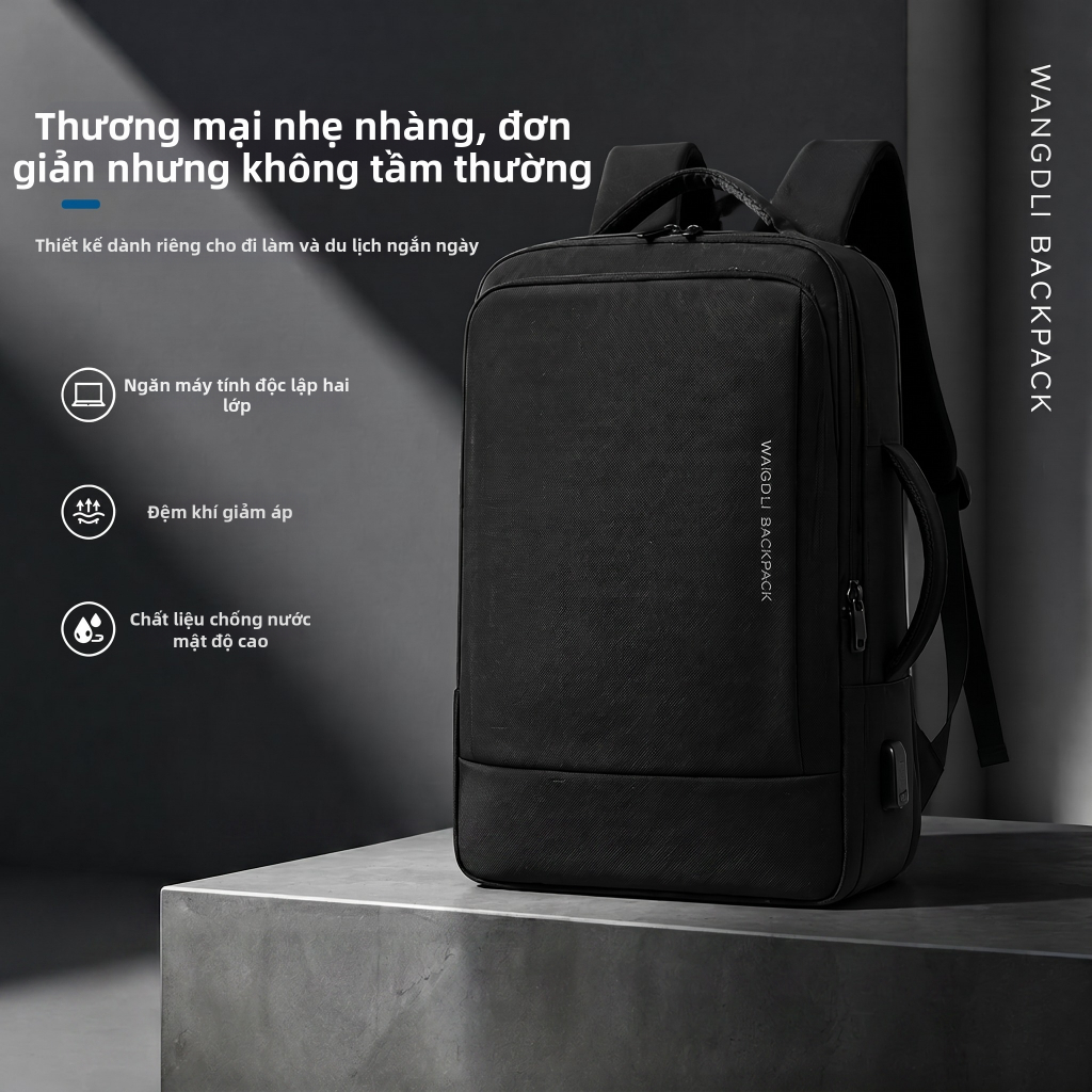 Ba lô máy tínhBalo Laptop Nam Cao Cấp Chống Nước, 2 Ngăn Máy Tính, Đựng Máy 15.6 Inch, Thời Trang Văn Phòng, Đen/Xanh Đậm
