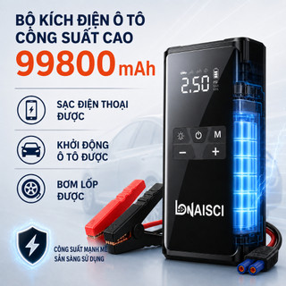 Máy bơm không khí ô tô không dây Bộ khởi động nhảy ô tô 4 trong 1 LONAISCI, Bộ tăng cường pin ô tô có máy nén khí, Đèn pin & Bộ sạc không dây, Bộ sạc dự phòng dung lượng cao 99800mAh