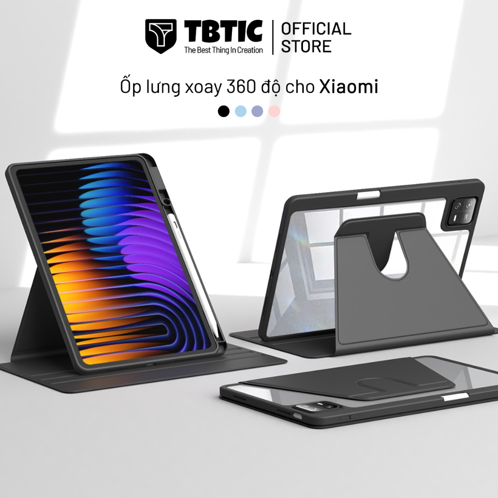 TBTIC Ốp lưng tablet Cho Xiaomi Pad 8 7 6 5 Pro 11 11.2 Inch 2024 Có Khe Đựng Bút Chì 360° Vỏ máy tính bảng xoay