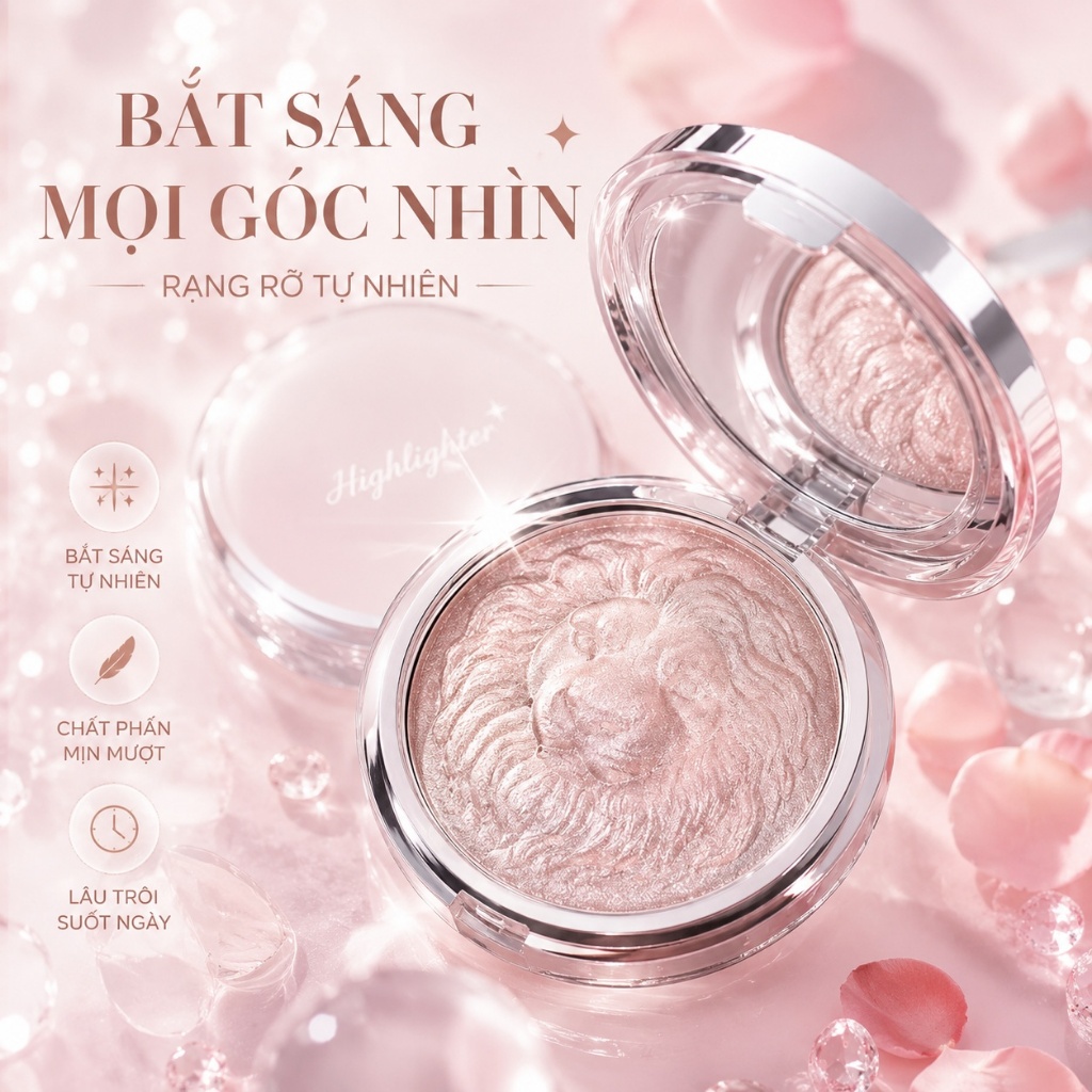 【Adel Floro】Phấn Bắt Sáng Hình Sư Tử - Chất Mềm Mịn, Nhũ Bùng Sáng, Tạo Khối Gò Má, Long Lanh