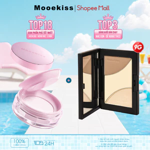 Kem nền mờ Mooekiss với kết cấu mềm mại và mịn màng, bảng viền bột mờ ba màu bắt ánh sáng