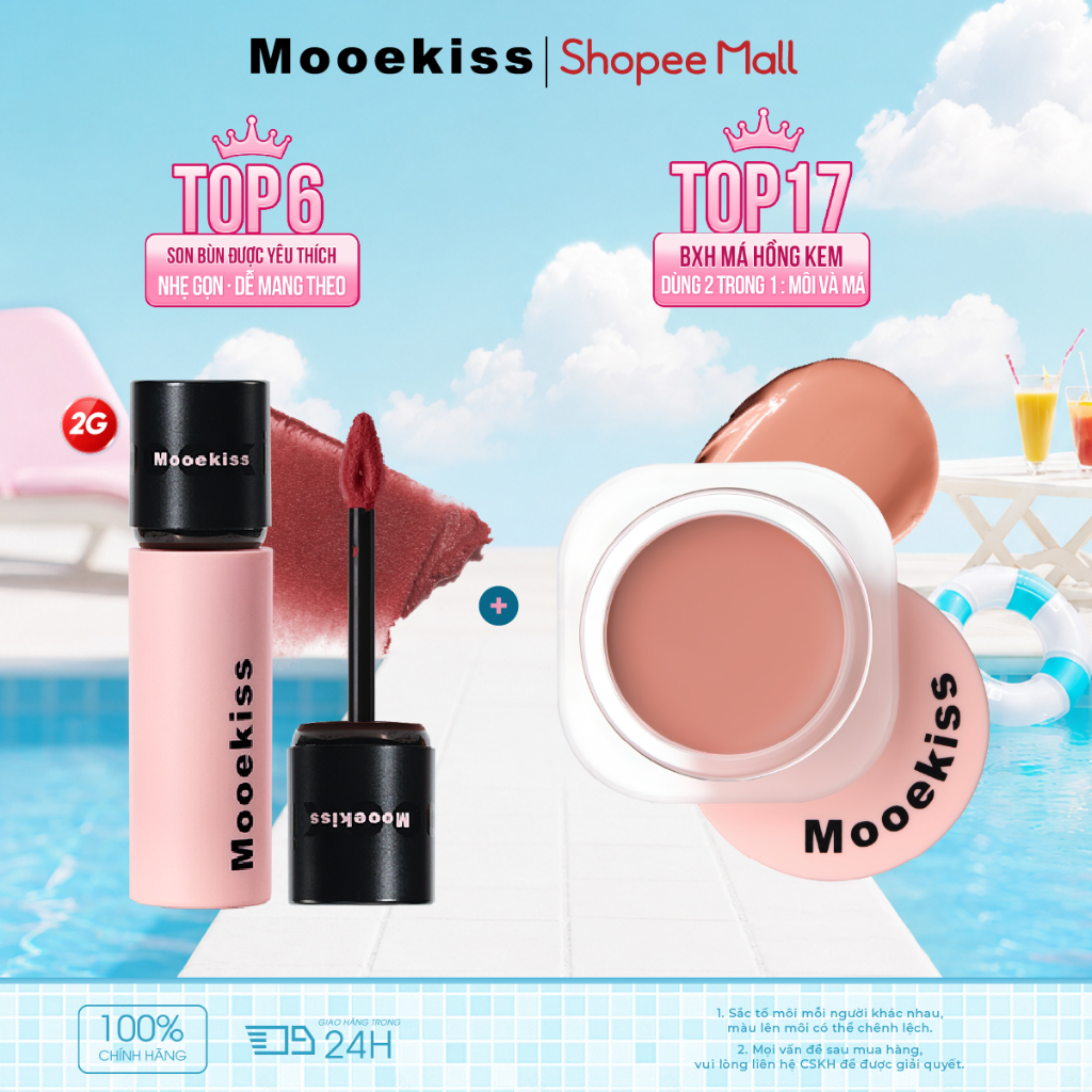[Combo] Son Lì Mooekiss Và Má Hồng, Hiệu Ứng Mờ, Tôn Da, Lâu Trôi, Dễ Dùng