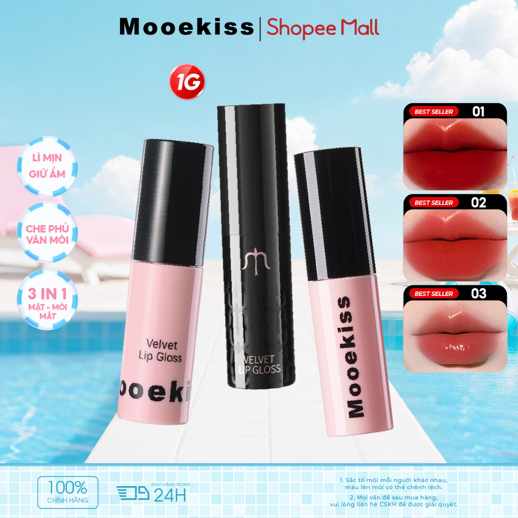 Son Bóng Mooekiss, Dưỡng Ẩm, Căng Mọng Môi, Làm Mịn Vân Môi, Lâu Trôi 1g