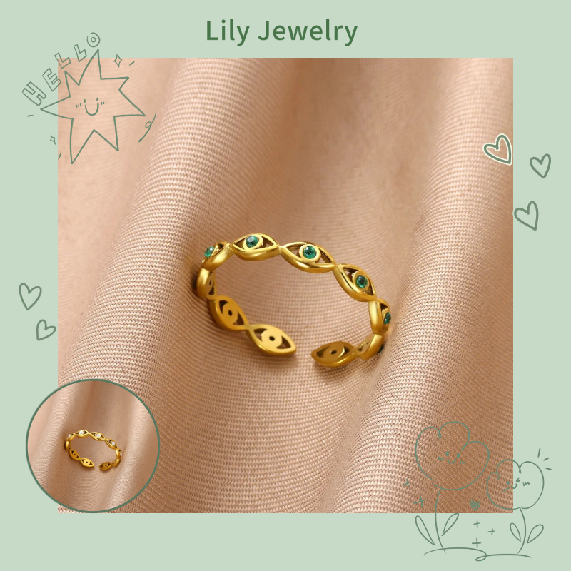 Nhẫn Mắt Quỷ Mạ Vàng 18K Nữ với Zircon Kẻ Sọc, An Toàn và Bền Màu