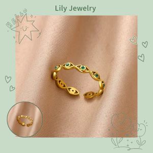 Nhẫn Mắt Quỷ Mạ Vàng 18K Nữ với Zircon Kẻ Sọc, An Toàn và Bền Màu