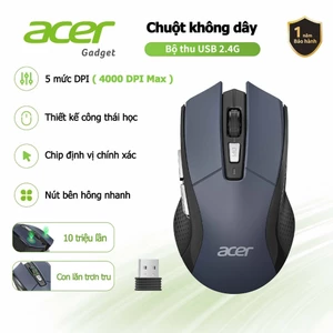 Acer Chuột không dây 4000 DPI 2.4G Công thái học không dây với 6 nút bấm 5 cấp độ DPI chỉnh Chuột Gaming Đầu thu USB-A cho PC MacBook Pad Laptop M605