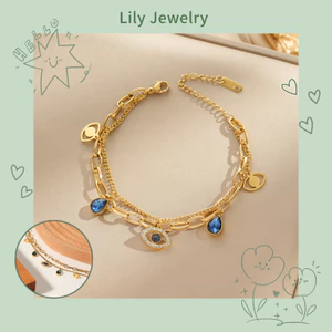 Vòng đeo tay mắt quỷ bằng thép titan mạ vàng 18K Nữ kim cương xanh phù hợp chống phai màu không gây dị ứng