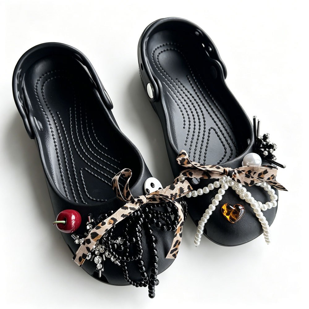 Retro Da Báo Nơ Họa Tiết Giày Quyến Rũ 8 Chiếc Sandal Nữ Trang Trí Nút DIY Phụ Kiện Giày Bộ