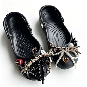 Retro Da Báo Nơ Họa Tiết Giày Quyến Rũ 8 Chiếc Sandal Nữ Trang Trí Nút DIY Phụ Kiện Giày Bộ
