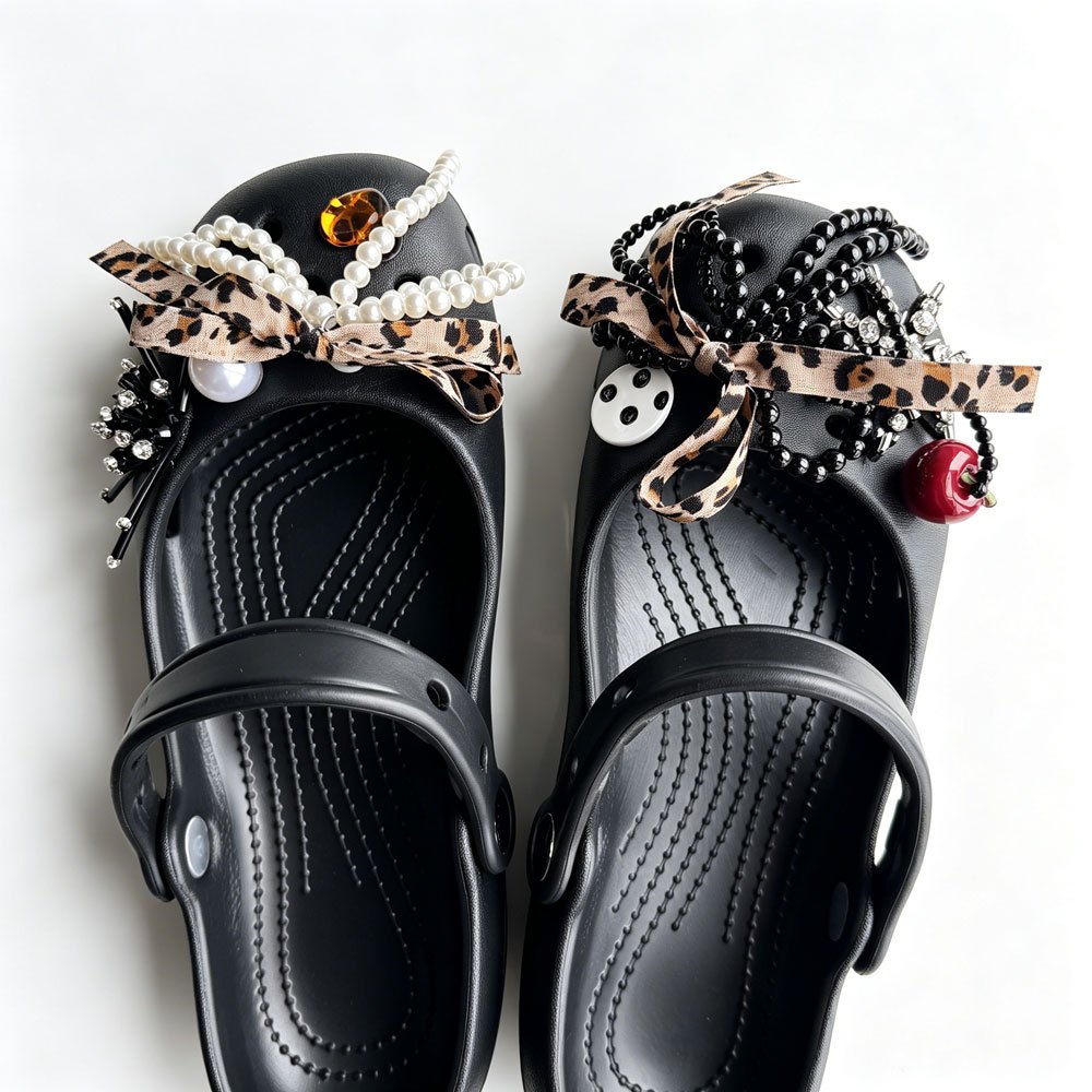 Retro Da Báo Nơ Họa Tiết Giày Quyến Rũ 8 Chiếc Sandal Nữ Trang Trí Nút DIY Phụ Kiện Giày Bộ