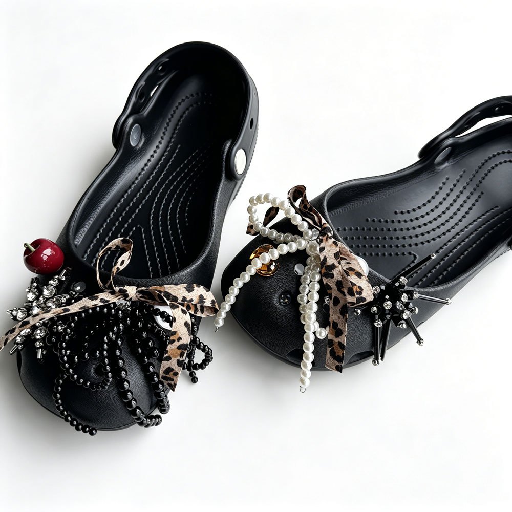 Retro Da Báo Nơ Họa Tiết Giày Quyến Rũ 8 Chiếc Sandal Nữ Trang Trí Nút DIY Phụ Kiện Giày Bộ