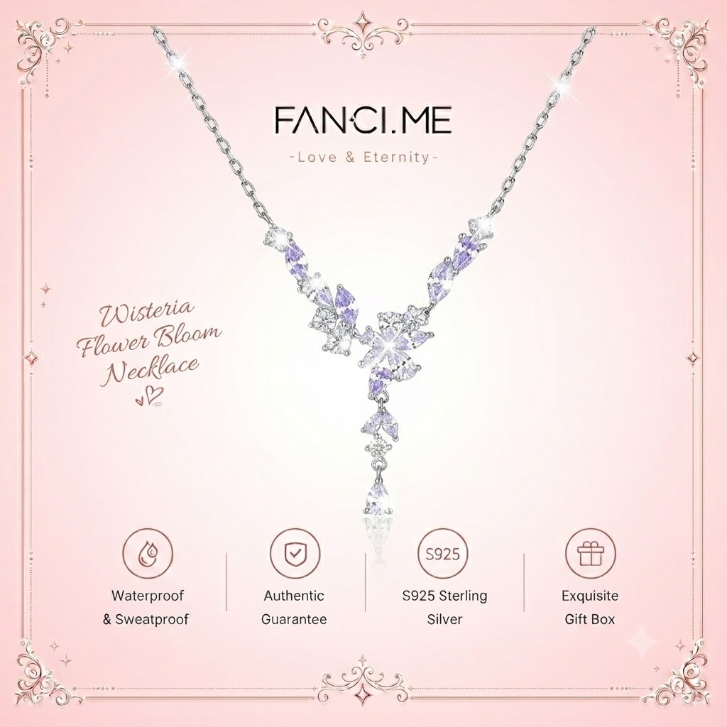 FANCIME Vòng cổ bạc Wisteria Bloom tinh tế dành cho nữ Mặt dây chuyền xương đòn nhiều lớp cho quà tặng ngày lễ tình nhân Quà tặng sinh nhật năm mới cho cô ấy [Dòng hoa Wisteria]