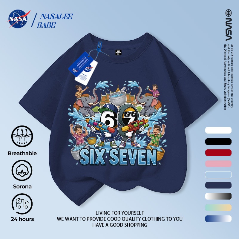 [Hàng có sẵn Vận chuyển nhanh] Lễ hội chống thấm nước của NASA Trẻ em tay ngắn mùa hè Cotton nguyên chất thoáng khí giữa lớn Trẻ em in hình vui nhộn