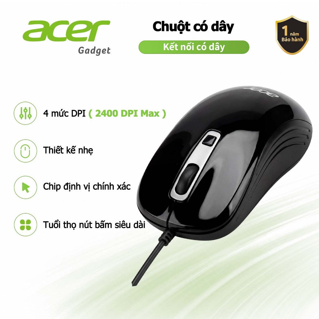 Acer Chuột có dây USB 2400 DPI trọng lượng nhẹ điều chỉnh 4 cấp độ cảm biến độ chính xác cao phù hợp cho laptop phù hợp cho cả chơi game và công việc văn phòng M402 | BigBuy360 - bigbuy360.vn