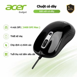 Acer Chuột có dây USB 2400 DPI trọng lượng nhẹ điều chỉnh 4 cấp độ cảm biến độ chính xác cao phù hợp cho laptop phù hợp cho cả chơi game và công việc văn phòng M402
