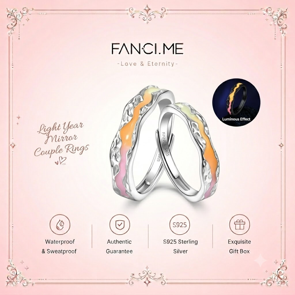 FANCIME Lightyear Realm Nhẫn Cặp Đôi Có Thể Điều Chỉnh Phát Sáng Trong Bóng Tối Thiết Kế S925 Bạc Kích Thước Mở Nhẫn Hứa Quà Tặng Lãng Mạn Cho Đính Hôn Sinh Nhật Kỷ Niệm Đám Cưới