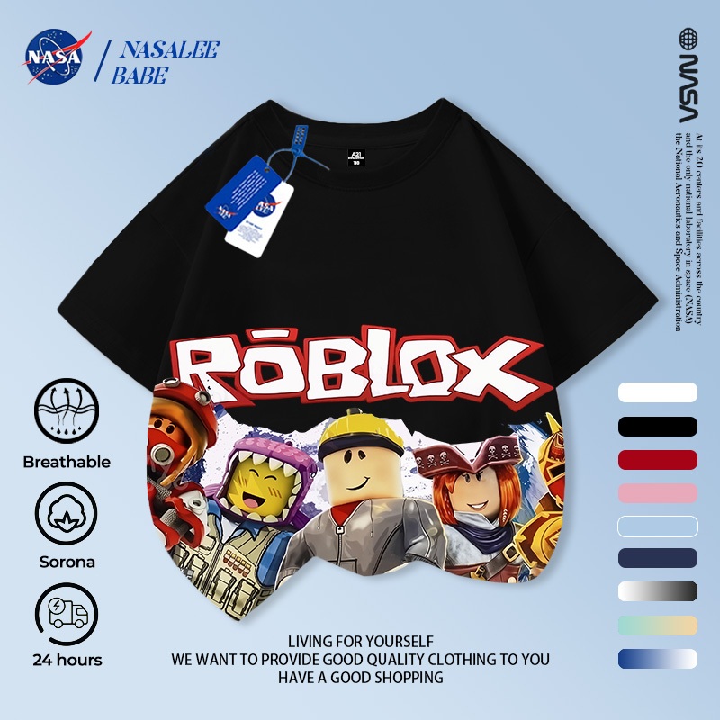 [Hàng có sẵn Vận chuyển nhanh] NASA Roblox Theme Trẻ em tay ngắn mùa hè Cotton nguyên chất thoáng khí vừa lớn Trẻ em in hình vui nhộn