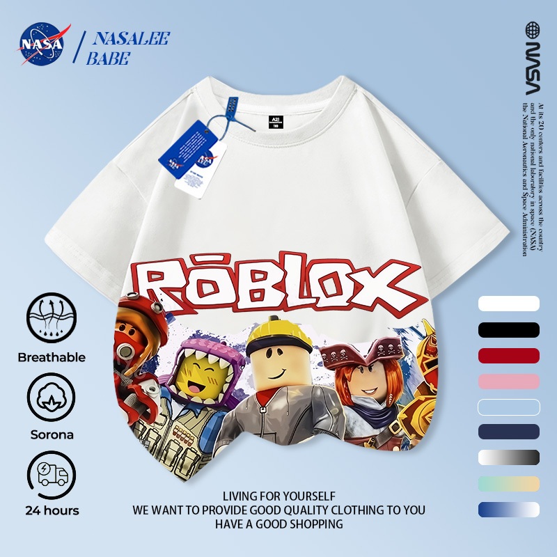 [Hàng có sẵn Vận chuyển nhanh] NASA Roblox Theme Trẻ em tay ngắn mùa hè Cotton nguyên chất thoáng khí vừa lớn Trẻ em in hình vui nhộn