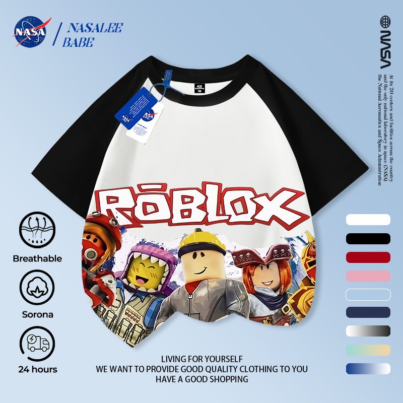 [Hàng có sẵn Vận chuyển nhanh] NASA Roblox Theme Trẻ em tay ngắn mùa hè Cotton nguyên chất thoáng khí vừa lớn Trẻ em in hình vui nhộn