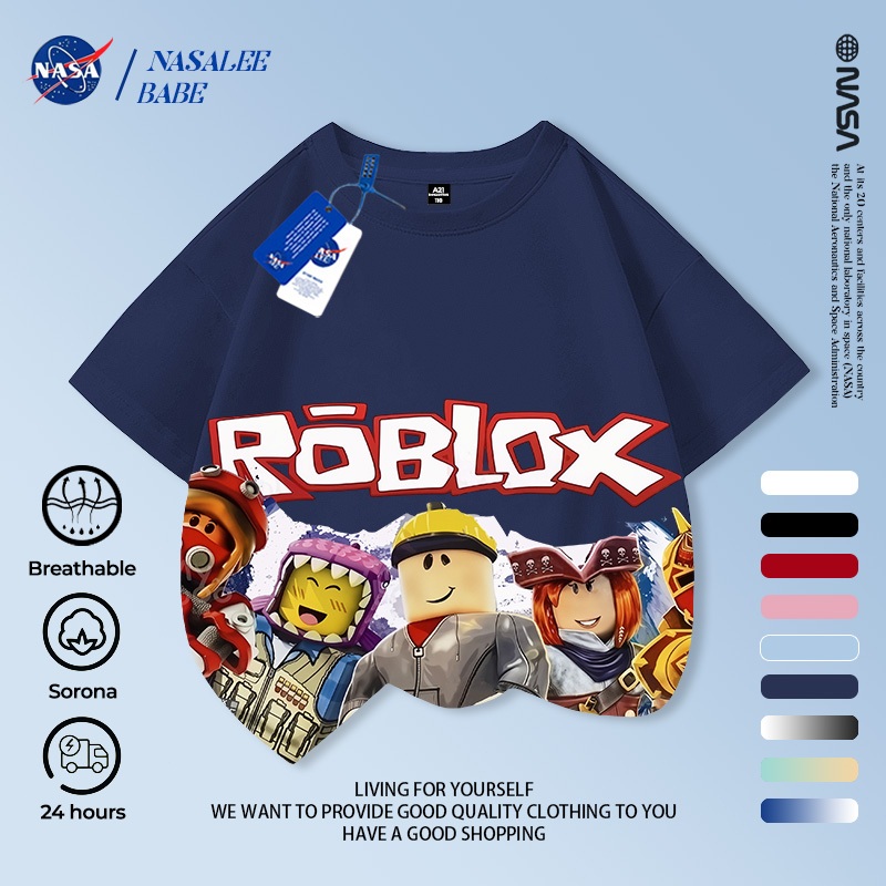 [Hàng có sẵn Vận chuyển nhanh] NASA Roblox Theme Trẻ em tay ngắn mùa hè Cotton nguyên chất thoáng khí vừa lớn Trẻ em in hình vui nhộn