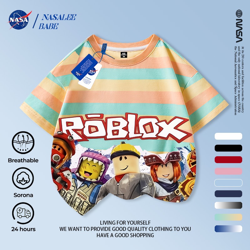 [Hàng có sẵn Vận chuyển nhanh] NASA Roblox Theme Trẻ em tay ngắn mùa hè Cotton nguyên chất thoáng khí vừa lớn Trẻ em in hình vui nhộn