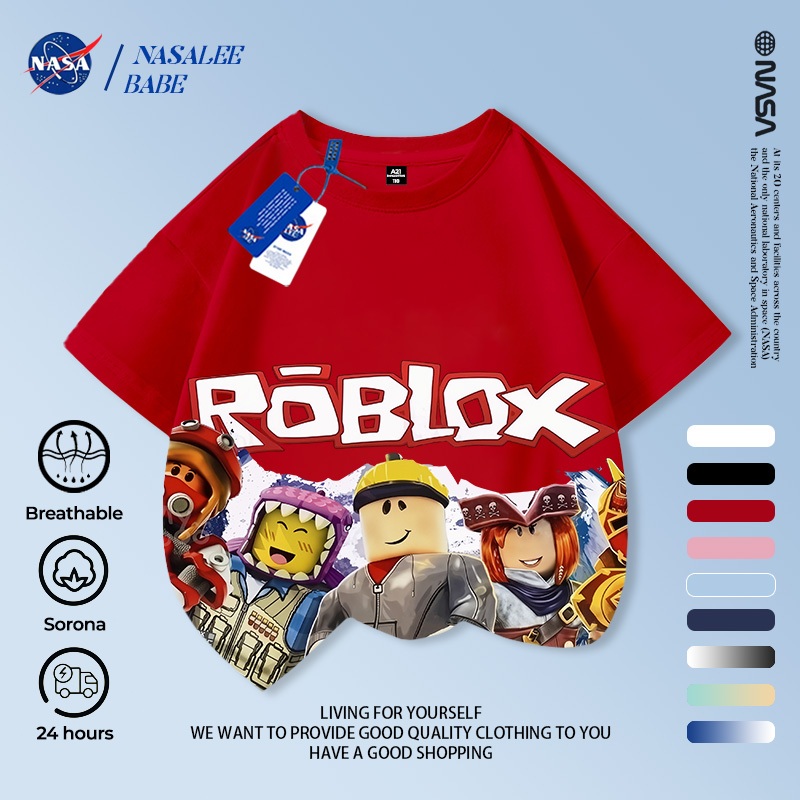 [Hàng có sẵn Vận chuyển nhanh] NASA Roblox Theme Trẻ em tay ngắn mùa hè Cotton nguyên chất thoáng khí vừa lớn Trẻ em in hình vui nhộn