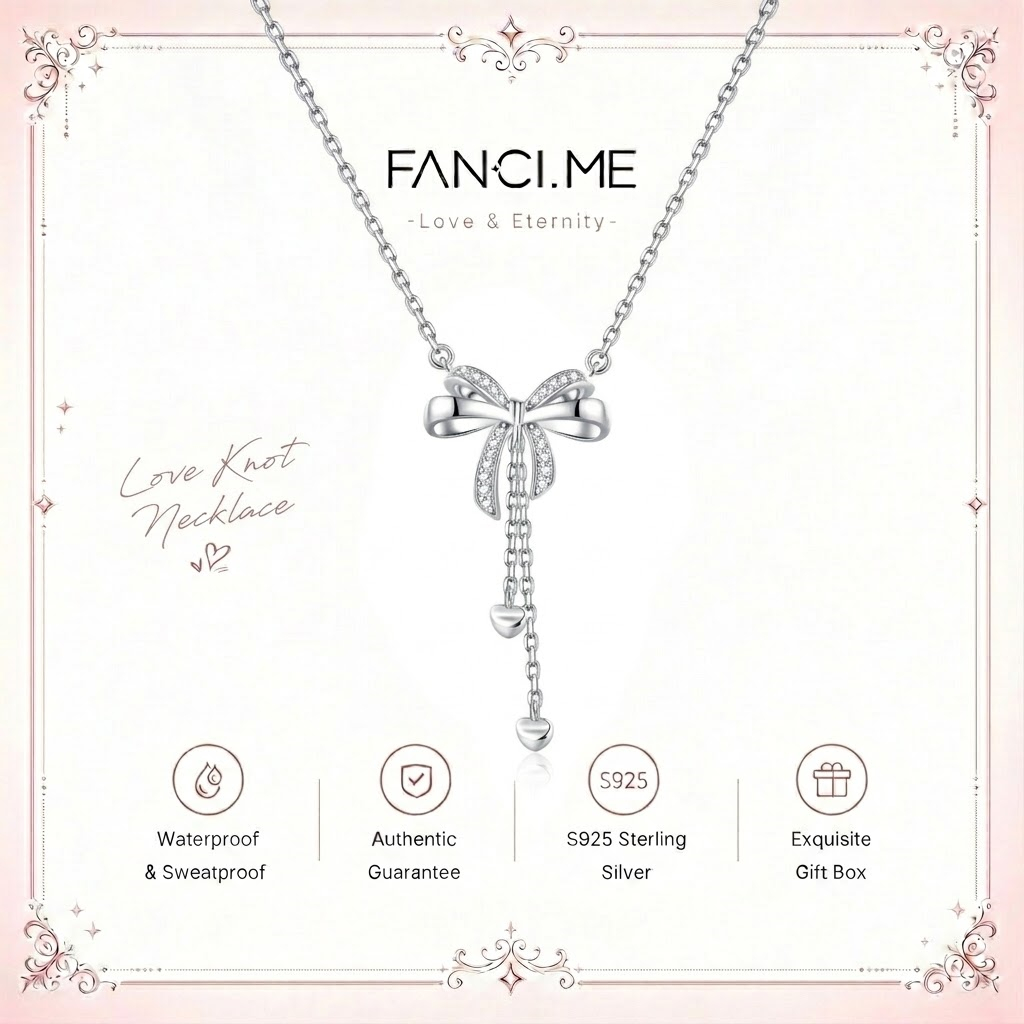 FANCIME Người Yêu Thắt Nút Vòng Cổ Bạc Sterling Thắt Nút Thắt Mặt Dây Chuyền Ban Đầu Nơ Tua Rua Thiết Kế Trang Sức Đa Năng Thanh Lịch Quà Tặng Sinh Nhật Ngày Lễ Tình Nhân Cho Người Phụ Nữ