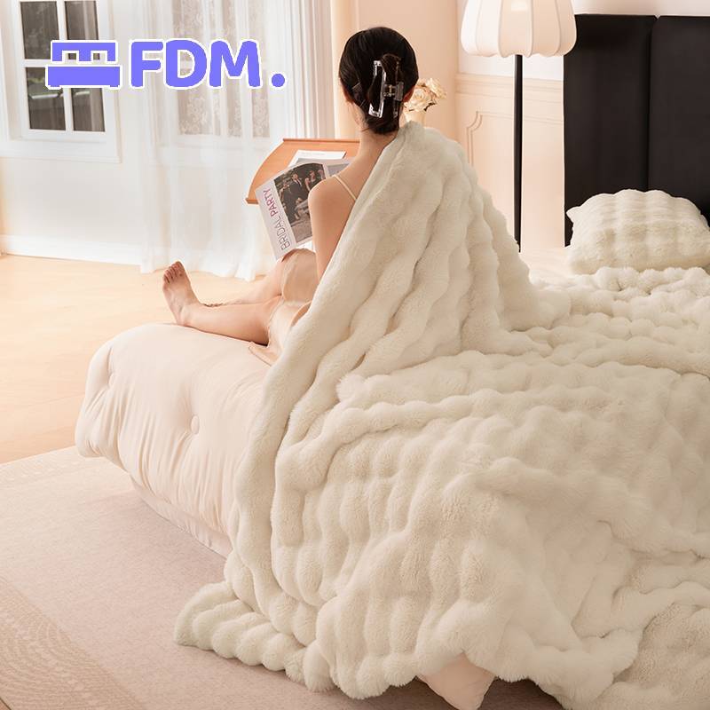 Feidimeng Chăn lông thỏ Rex thích hợp cho giường, dùng được cả bốn mùa,Mềm mại và thoải mái