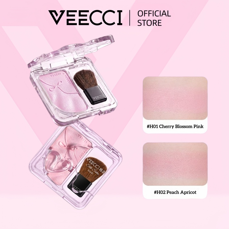 VEEECCI má hồng lụa bóng nhạt, ánh nhũ mịn, dùng kèm cọ má hồng, tạo vẻ tươi tắn tự nhiên