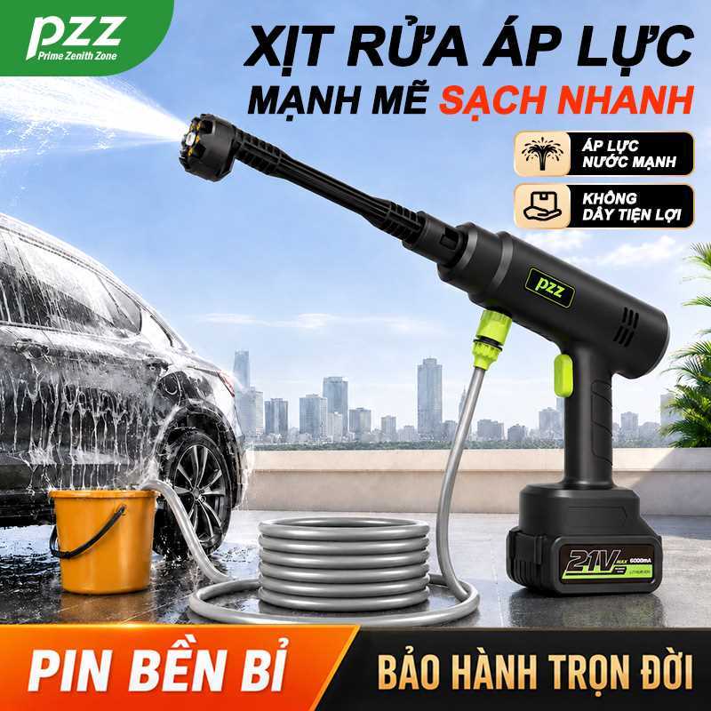 Máy rửa xe cao áp PZZ cầm tay không dây, phù hợp sử dụng cho ô tô, gia đình và vệ sinh ngoài trời.