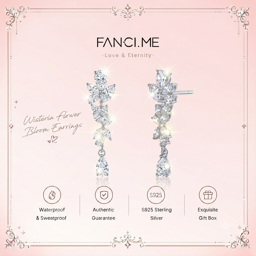 FanciMe Tinh Tế Wisteria Bông Tai Bông Tai Sterling Bạc Tối Giản Phong Cách Sang Trọng Sinh Nhật Ngày Lễ Tình Nhân Quà Tặng Năm Mới Cho Người Phụ Nữ
