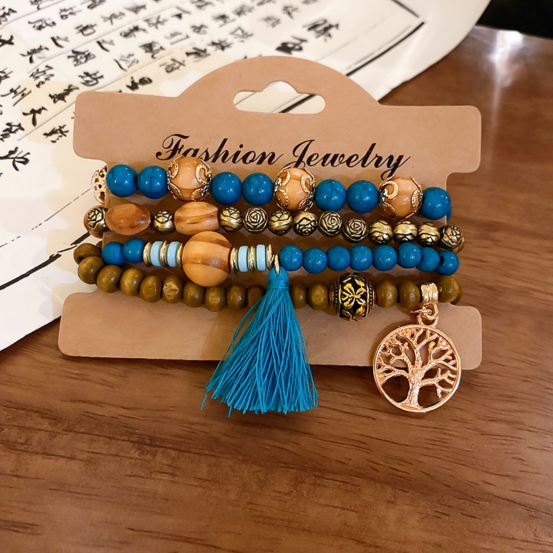 Bohemian Nhiều Lớp Gỗ Đàn Hương Đính Hạt Vòng Tay Phong Cách Retro Dân Tộc Dây Xích Tay Ánh Sáng Sang Trọng Tính Khí Cao Cấp Tay Trang Sức Dành Cho Nữ