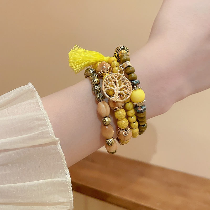 Bohemian Nhiều Lớp Gỗ Đàn Hương Đính Hạt Vòng Tay Phong Cách Retro Dân Tộc Dây Xích Tay Ánh Sáng Sang Trọng Tính Khí Cao Cấp Tay Trang Sức Dành Cho Nữ