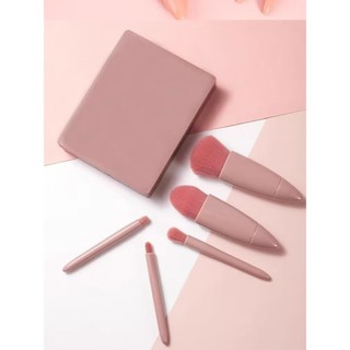 Bộ 5 Cọ Trang Điểm Mini, Có Hộp Bảo Quản Và Gương, Lông Mềm Tinh Tế, Nhỏ Di Động, Thích Hợp Cho Du Lịch