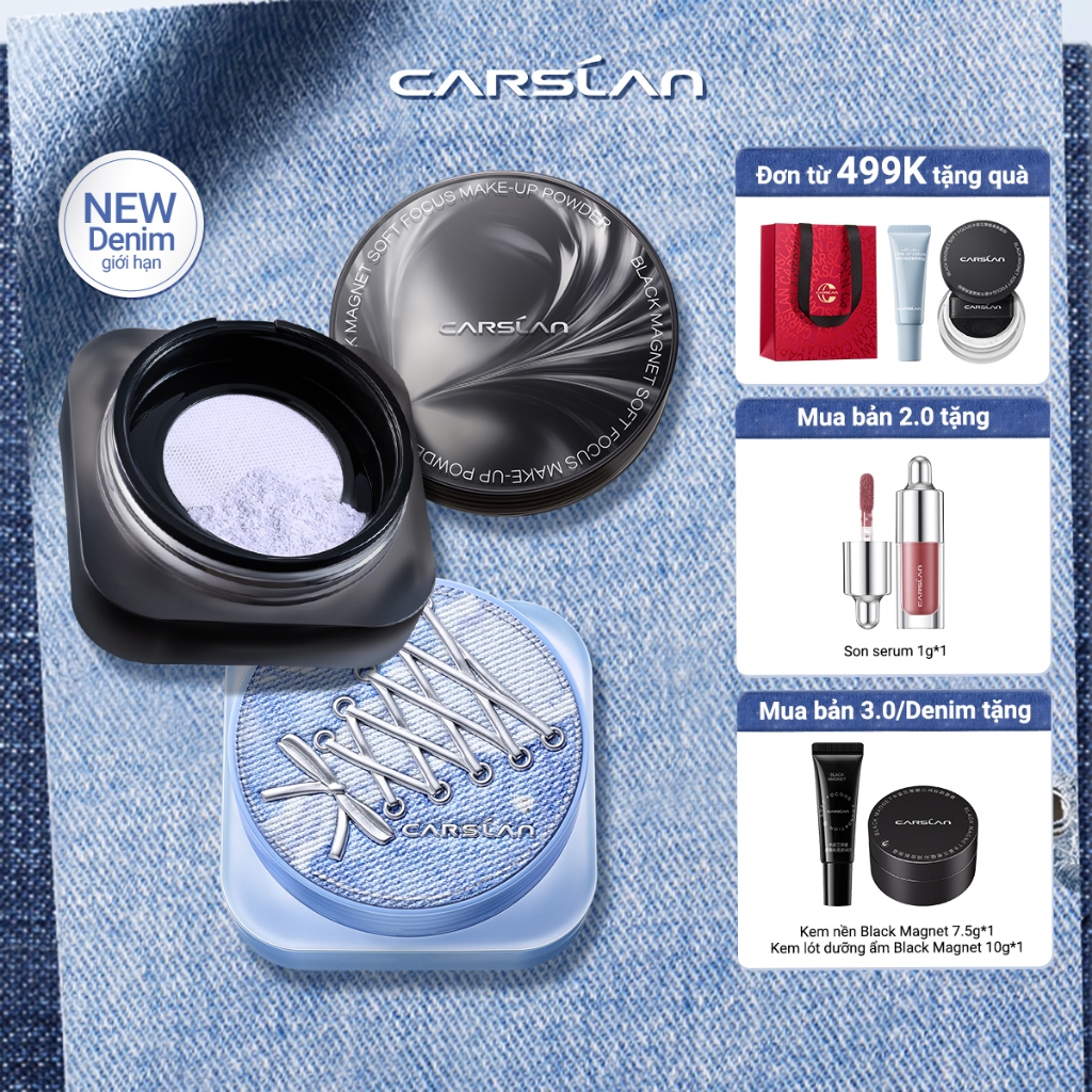 Phấn phủ bột Black Magnet 2.0&3.0 kiềm soát dầu suốt ngày dài nam châm màu đen Carslan 8g