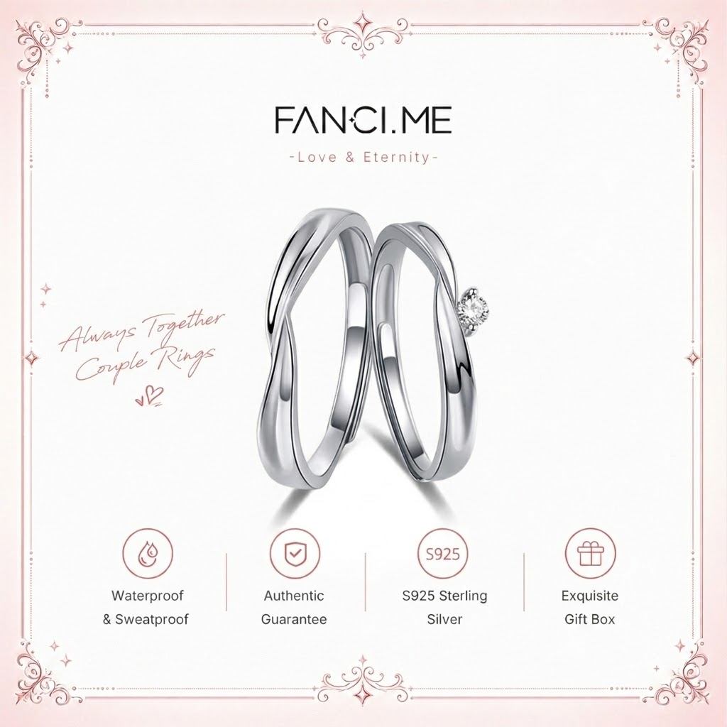 Nhẫn đôi bạc 925 có thể điều chỉnh FANCIME - Quà tặng sinh nhật khắc cho những người yêu thích