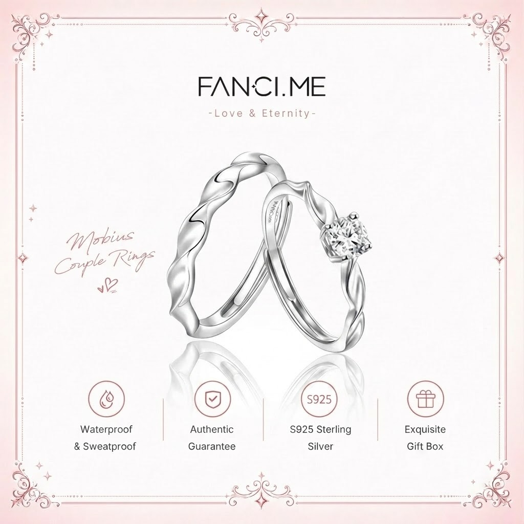 FANCIME Shining Galaxy Cặp Đôi Nhẫn Möbius Mở Nhẫn Có Thể Điều Chỉnh _ Nhẫn Cưới Cao Cấp Sinh Nhật Lễ Tình Nhân Quà Tặng Năm Mới