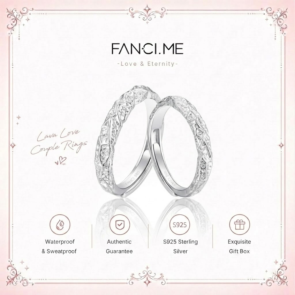 FANCIME Lava Tình Yêu Cặp Đôi Nhẫn Bạc 999 Cho Bạn Gái Sinh Nhật Giáng Sinh Quà Tặng Năm Mới