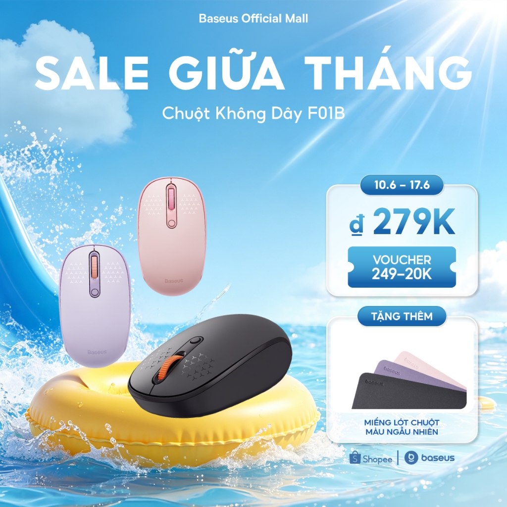 Chuột Không Dây F01B Baseus Thiết Kế Ôm Tay, Nhỏ Gọn Tinh Tế Kết Nối Ba Chế Độ Nhẹ Và Nhỏ Gọn